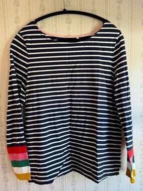 Boden Striped Top w/ Rainbow Cuffs | Size 16/18